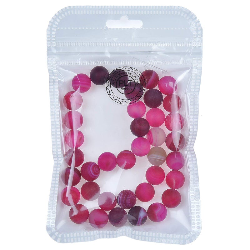PLTbeads Natural Gemstone Loose Beads Matte Approxi 15.5 inch DIY Bracelet Necklace for Jewelry Making (6mm, Matte Fushia Stripe Agate) - Image 2